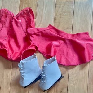 American Girl Pink Sequin Leotard and Skirt with White Ice Skates
